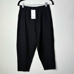 Meem Label Crop Ankle Stretch Black Pants Lightweight